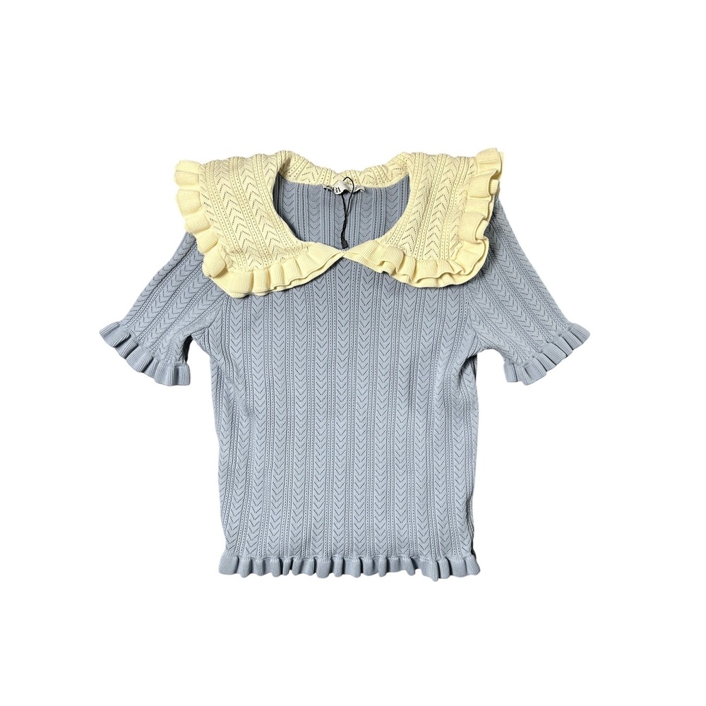 Zara Womens Combination Knit Bib Collar Short Sleeves Sweater top